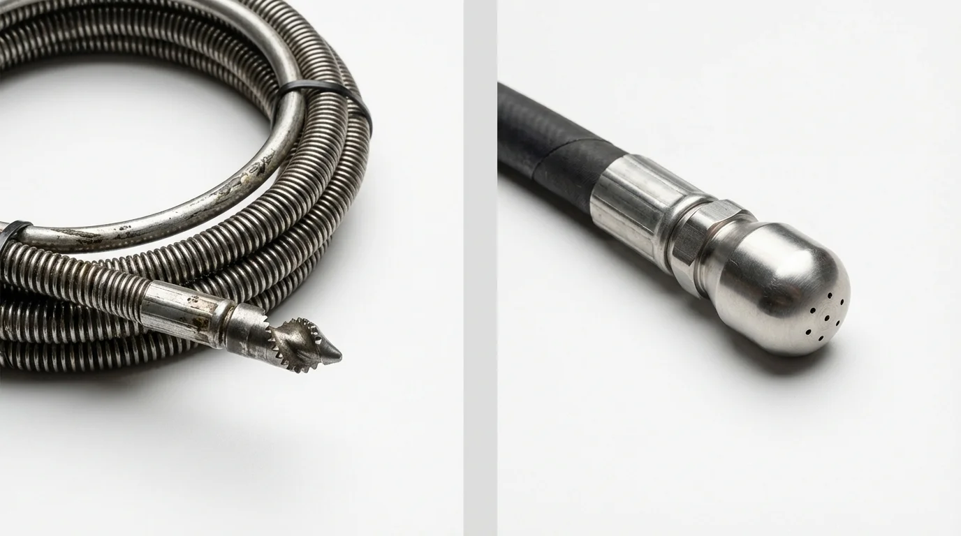 Drain snake cable and hydro jetting nozzle used for drain cleaning in Gardnerville, NV