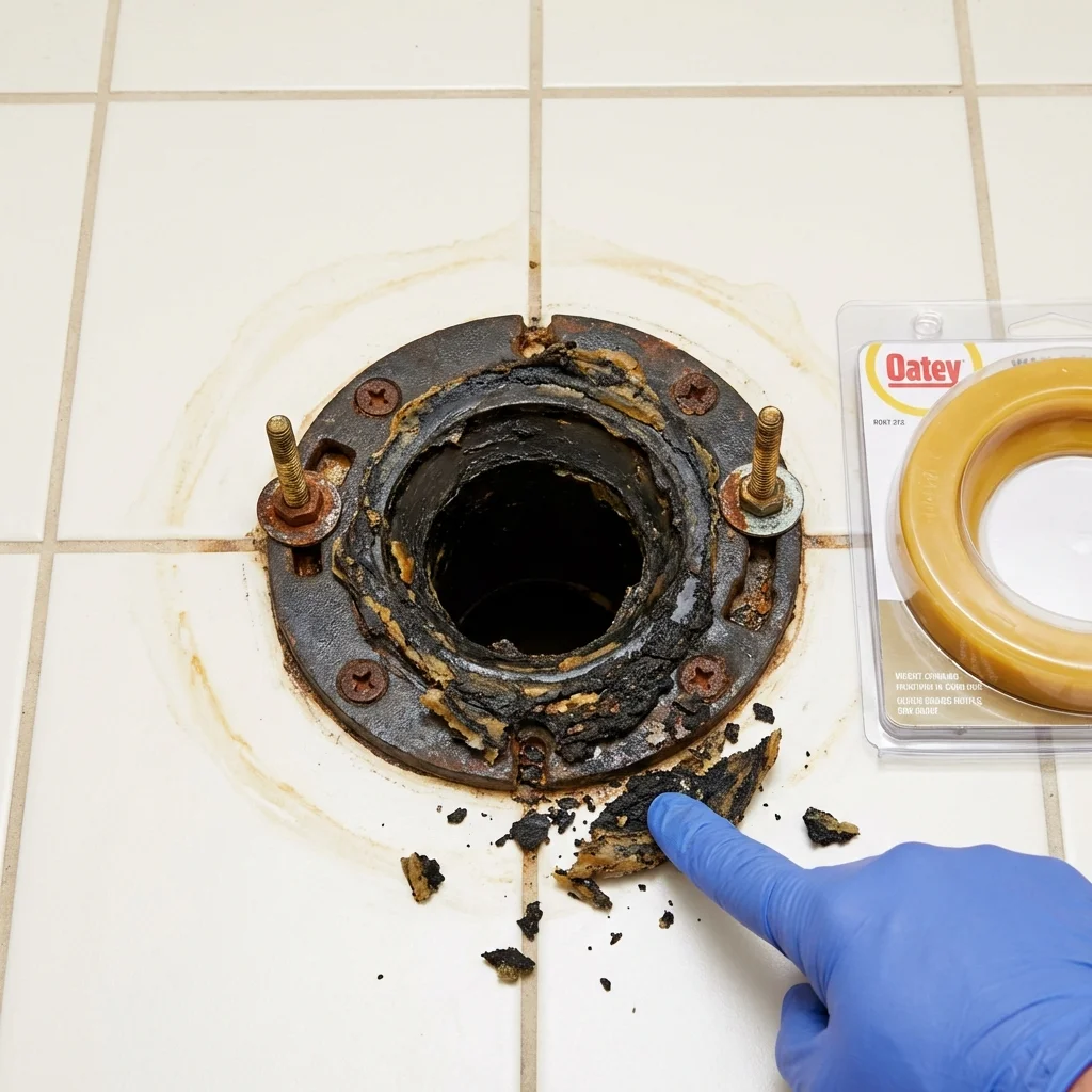 Failed wax ring showing water seepage at the base of a toilet in a Gardnerville, NV home