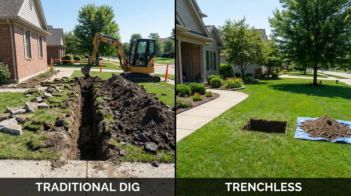 Trenchless sewer repair with minimal yard damage versus traditional excavation in Gardnerville, NV